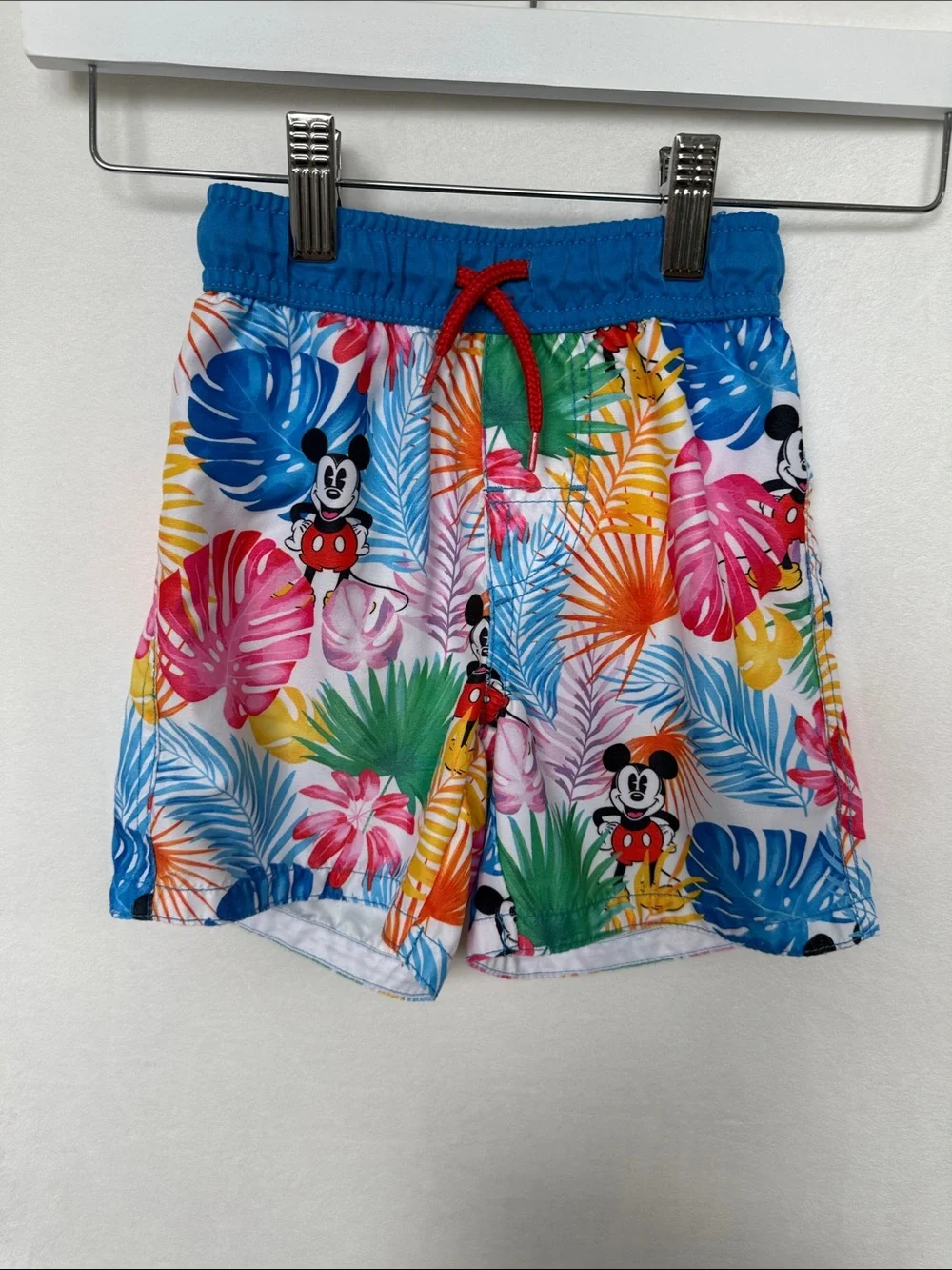 Disney Multicolor Mickey Tropical Shorts with Blue Waistband and Red Drawstring